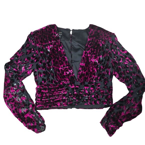 Dundas X Revolve Velvet Leopard Print Long Sleeve Crop Top Medium - Picture 1 of 6